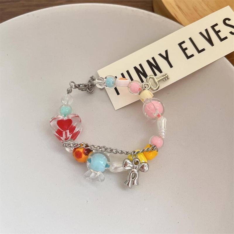 Dopamine Color Beaded Pentagram Star Pendant Necklace Female Personality Versatile Temperament Clavicle Chain Sweet Cool Wind Bracelet