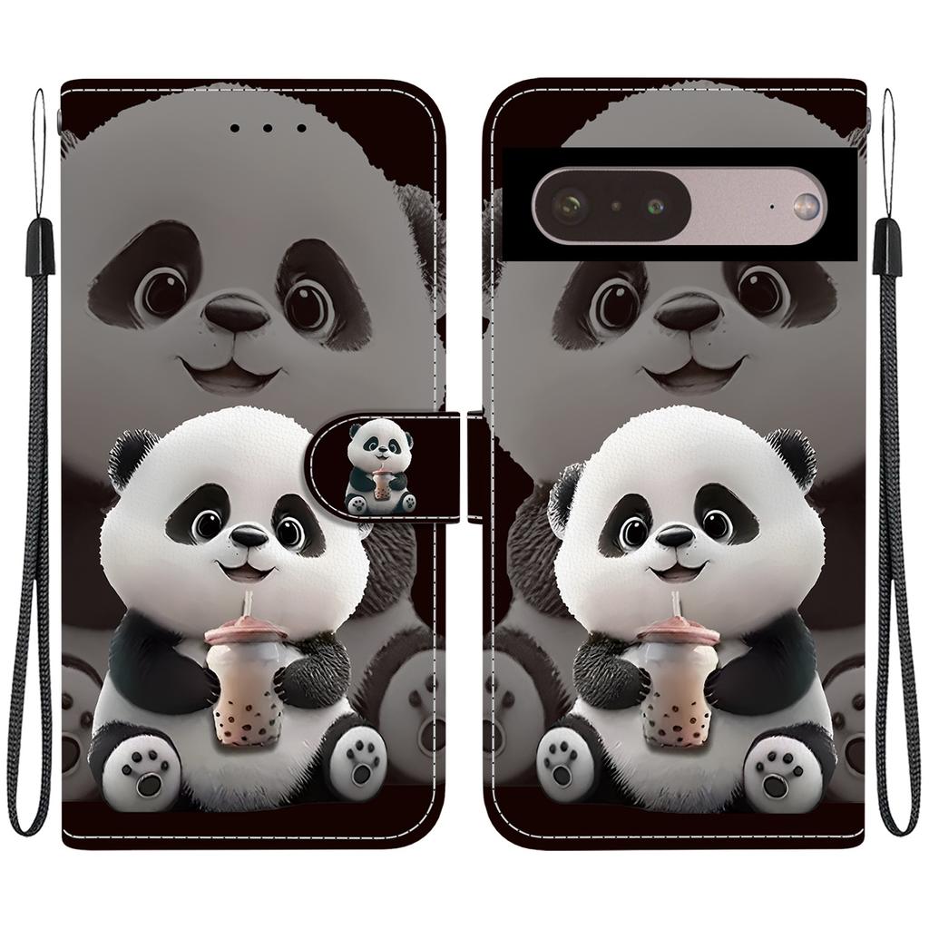 Handmade PU Leather Flip Case for Google Pixel 7 Pro Anti-Slip Shockproof Cover with Wrist Strap & Heart/Rose Cat Designs