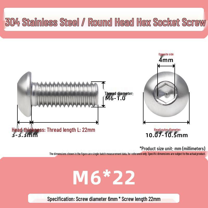 304 Stainless Steel Mushroom Head Hexagon Screw M2-M6