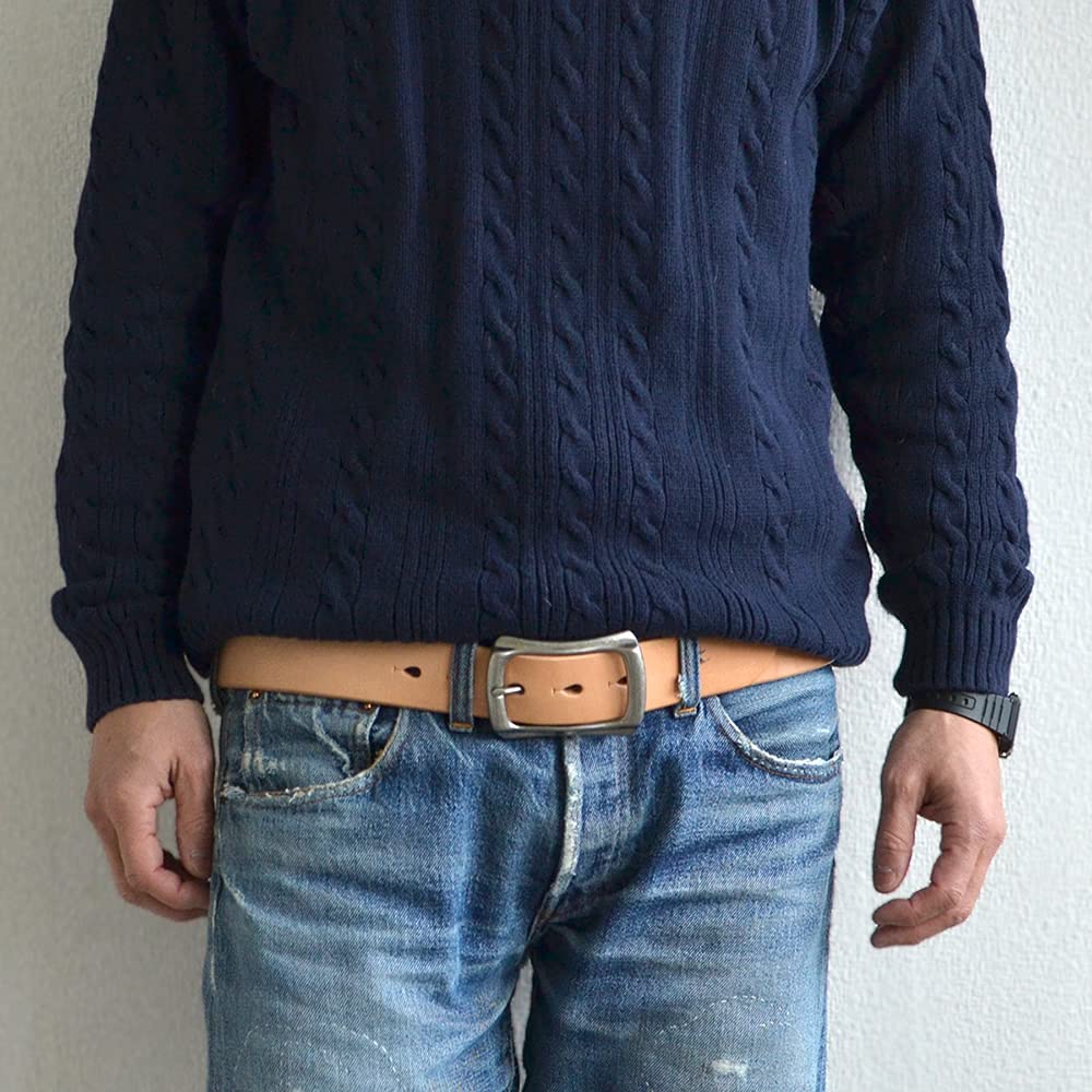 Ceinture décontractée pour homme en cuir Tochigi, fabriquée au Japon. Durable, 40 mm de large. Ceinture en cuir simple et élégante. BLLB0461 (Noir (avec bord perforé))
