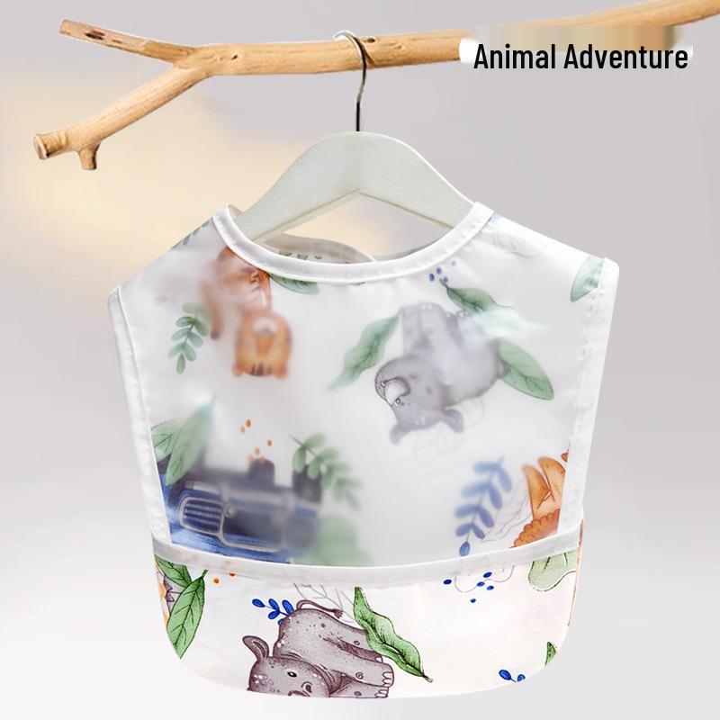 Waterproof Cotton Baby Bib: Reversible, Cartoon Design, Wash-Free Bib for Eating.
