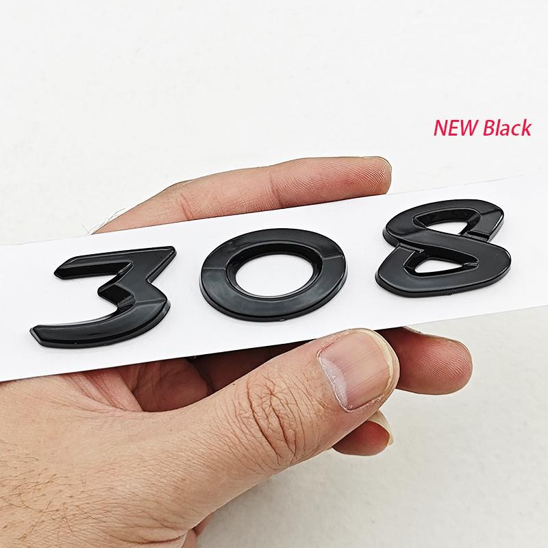 VZQR9 New 3D ABS Chrome Black Car Letters Logo 308 Emblem Sticker Rear Trunk Badge For Peugeot 308 SW GT Line GTI T9 T7 P5 Accessories