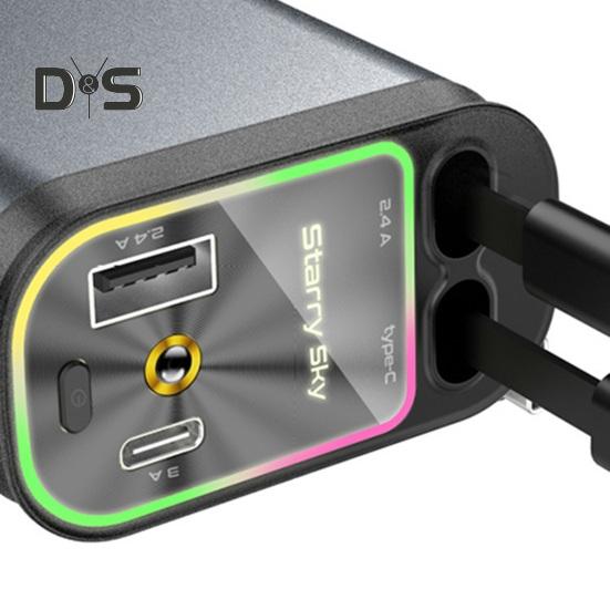 Încărcător auto retractabil 4 în 1 Starlight Roof Light Adaptor dublu tip C pentru încărcare rapidă Cabluri retractabile Încărcător USB pentru iPhone