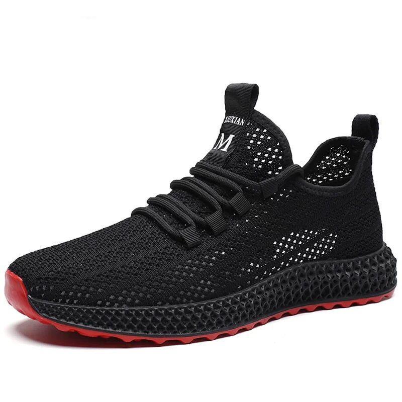 Summer Casual Mesh Breathable Men's Shoes Versatile Soft-soled Sports Running Shoes Hollow Black Trendy Shoes Men
