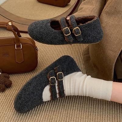 Temperament Light Retro Small Fragrant Wind Velvet Warm Flat Cotton Shoes Women's 2025 New Winter Soft-soled Mary Jane Shoes