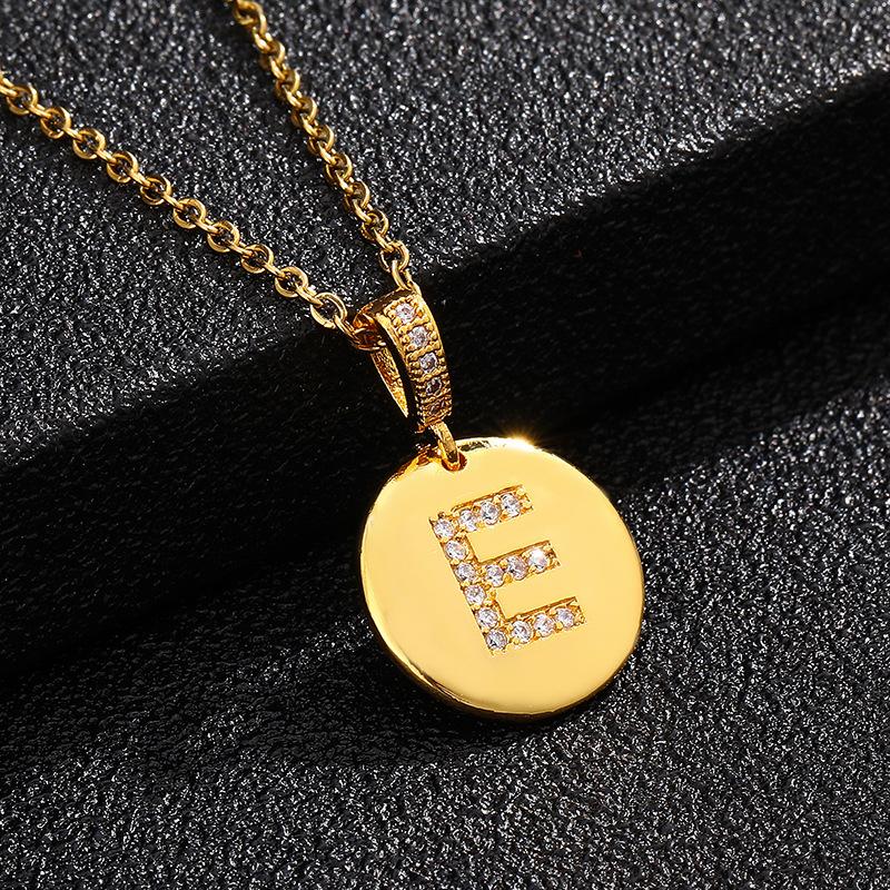 Letter Necklace Fashion 26 One Letter Copper Inlaid Cubic Zircon Vacuum Plating Stainless Steel Chain Necklace