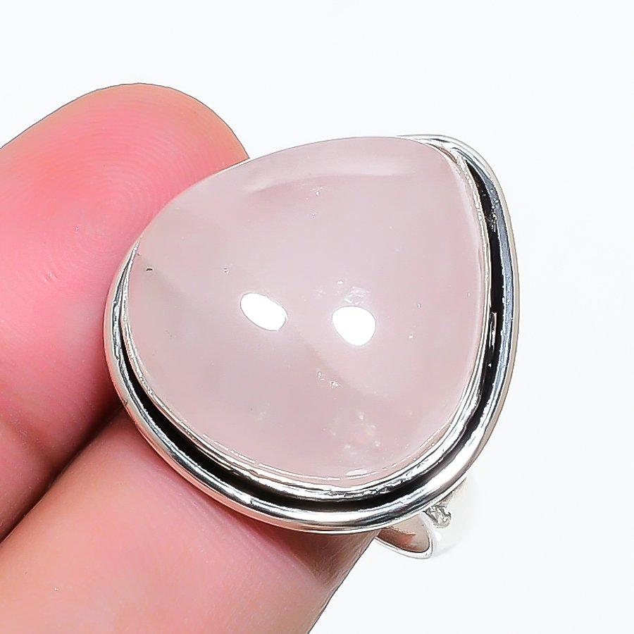 Natural Rose Quartz Gemstone 925 Sterling Silver Jewelry Ring Size 8 AR-17637