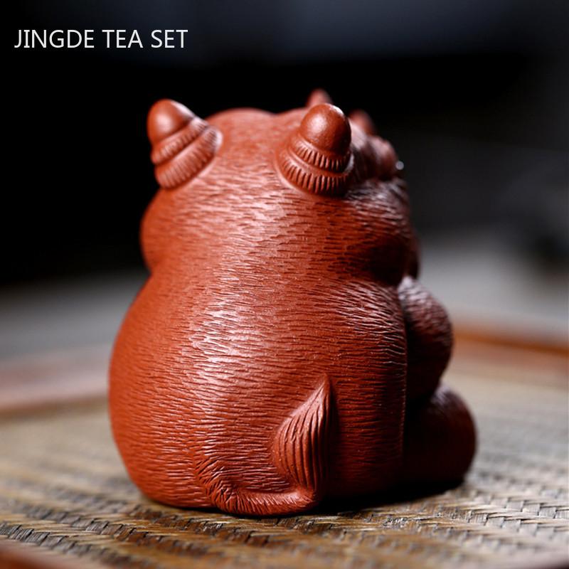 1PCS Boutique Rhino Sculpture Purple Clay Tea Pet Chinese Handmade Animal Statue Ornaments Crafts Tea Set Decoration Accessories