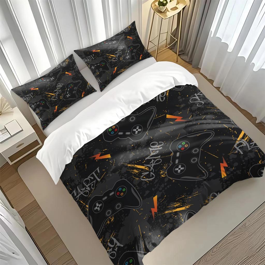 Gamepad Printed Bedding Soft and Cozy Duvet Cover and Pillowcases Room Decorating Set for Video Game Lovers for All Seasons