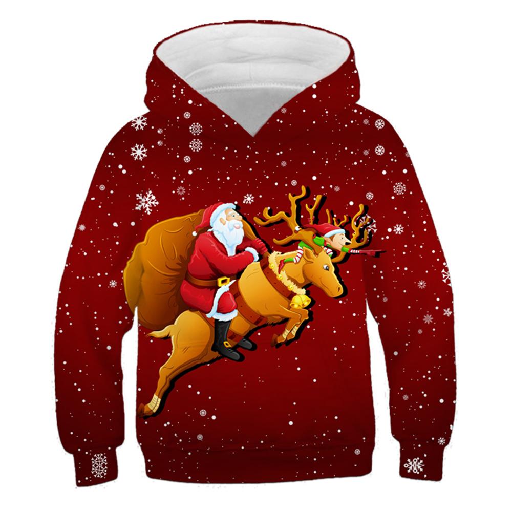 Children's Hoodie Cute Cartoon Christmas Tree Santa Claus Pattern Fun Kids Spring Autumn Hooded Coat Casual Long Sleeve Clothes