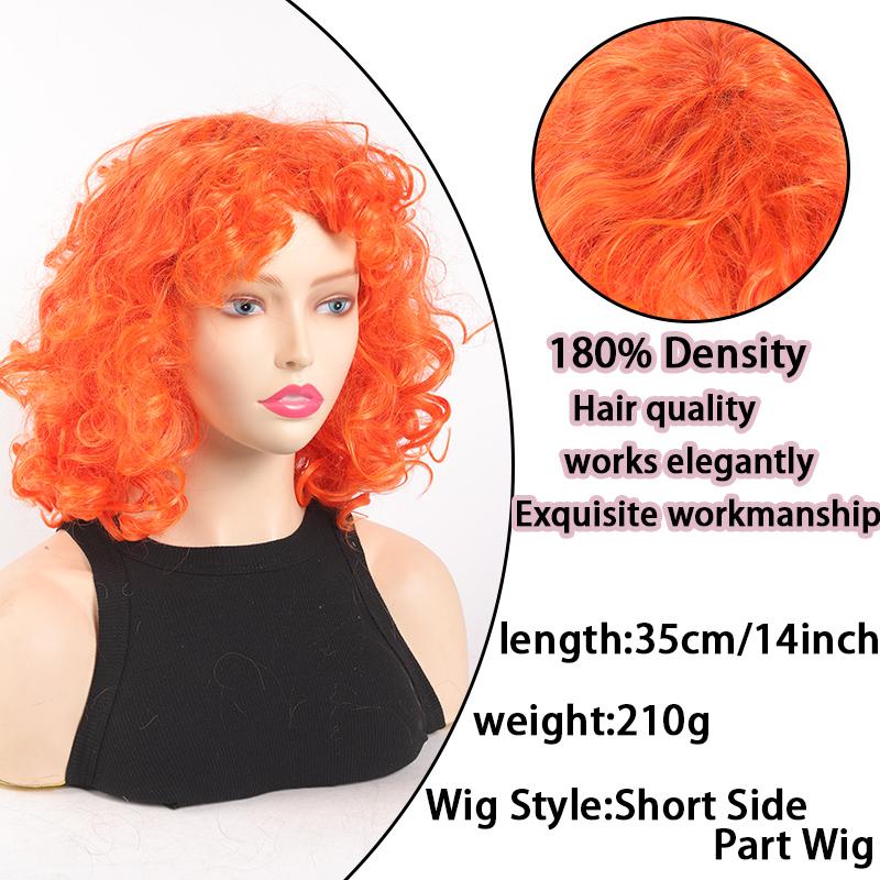 Orange Curly Short Wig Soft Synthetic Hair European Style Loose Curls Orange Women's Hair