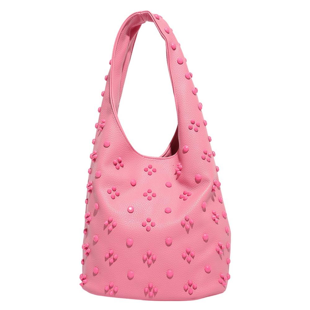 

Metal Stud Rivet Shoulder Bag Spicy Girl Underarm Bag Simple Bucket Bag Girl розовый