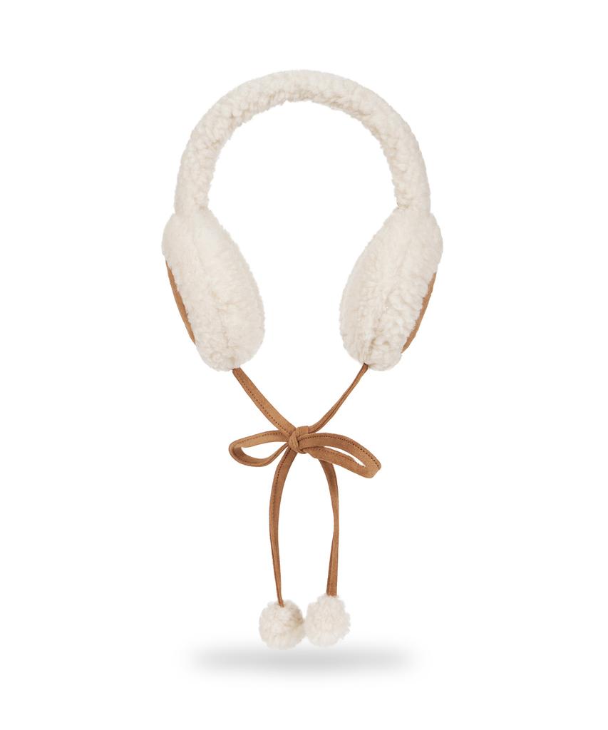 Bajal Va Curved Logo Sherpa Fur Earmuffs Cream