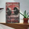 Vintage Metal Sign Wall Art, Dumbbell Weightlifting Gym Decor, No Excuses Just Results for Garage