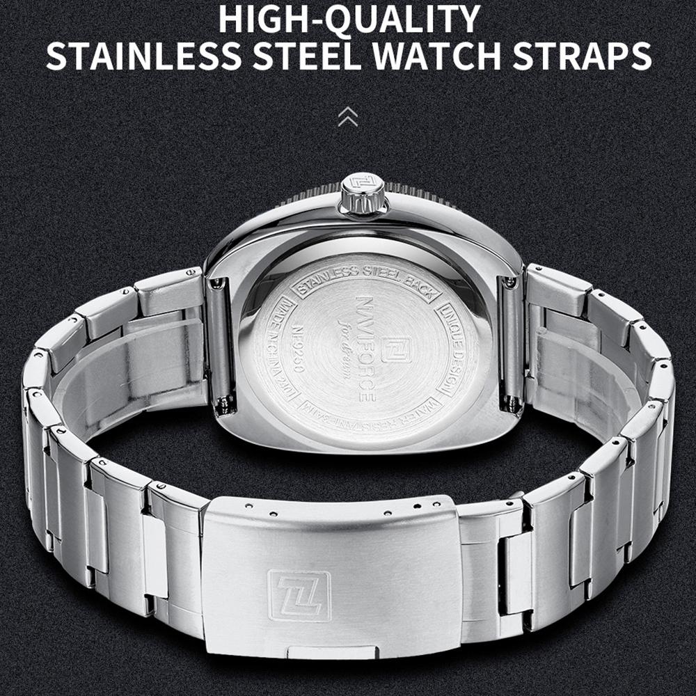 NAVIFORCE Men's Watch Quartz Calendar Luminous Pointer Stainless Steel Strap Waterproof Fashion Casual Watch NF9250
