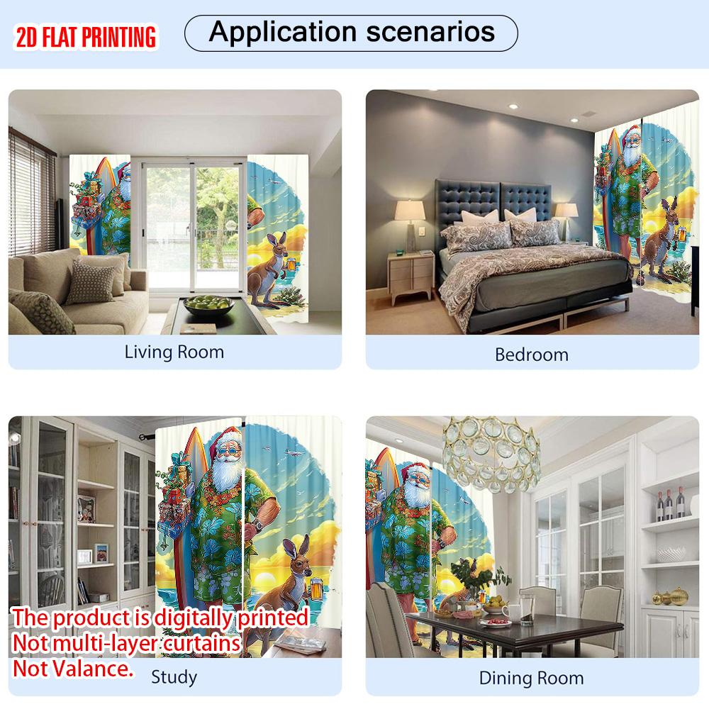 2pcs, plane printing Creative Curtains Tropical Beach Santa Surf Durable 100% Polyester Fabric (without rod) Art Deco Festive