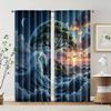 2 Pcs   Filtering Curtains (excluding Rods   Non-movable   Without Batteries) Yin Yang Tree & Clouds for Use In Bedrooms and Living