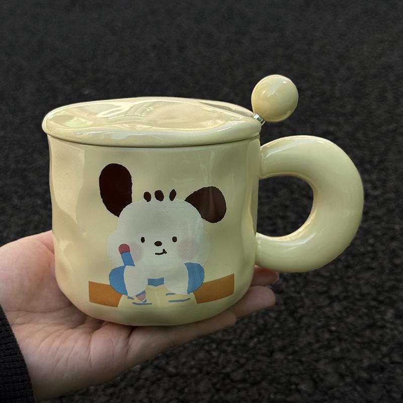 Cute Cartoon Puppy Ceramic Mug with Lid Large Capacity Drinking Water Cup for Girls To Give Birthday Gifts for Best Friend
