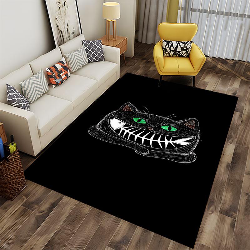 Black Cat with Fishbone Smile suitable as a non-slip mat for the living room or bedroom sofa
