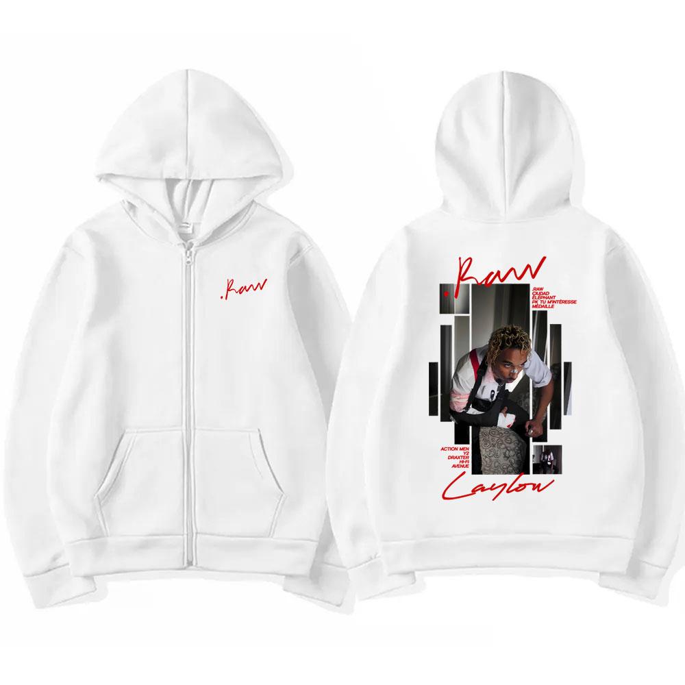 Rapper Laylow Raw Album Merch Zipper Hoodies Men Women Pop Music Zip Up Jacket Man Fleece Cotton Sweatshirt