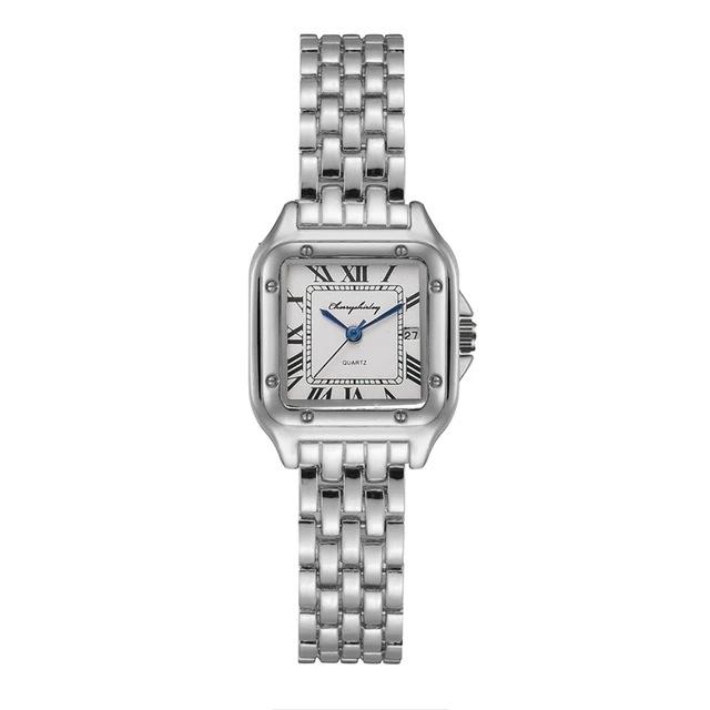 Montres à Quartz Carrées de Luxe pour Dames Montres-Bracelets de Mode pour Femmes Bracelet en Alliage Doré Qualités Montre Date à Chiffres Romains Féminine