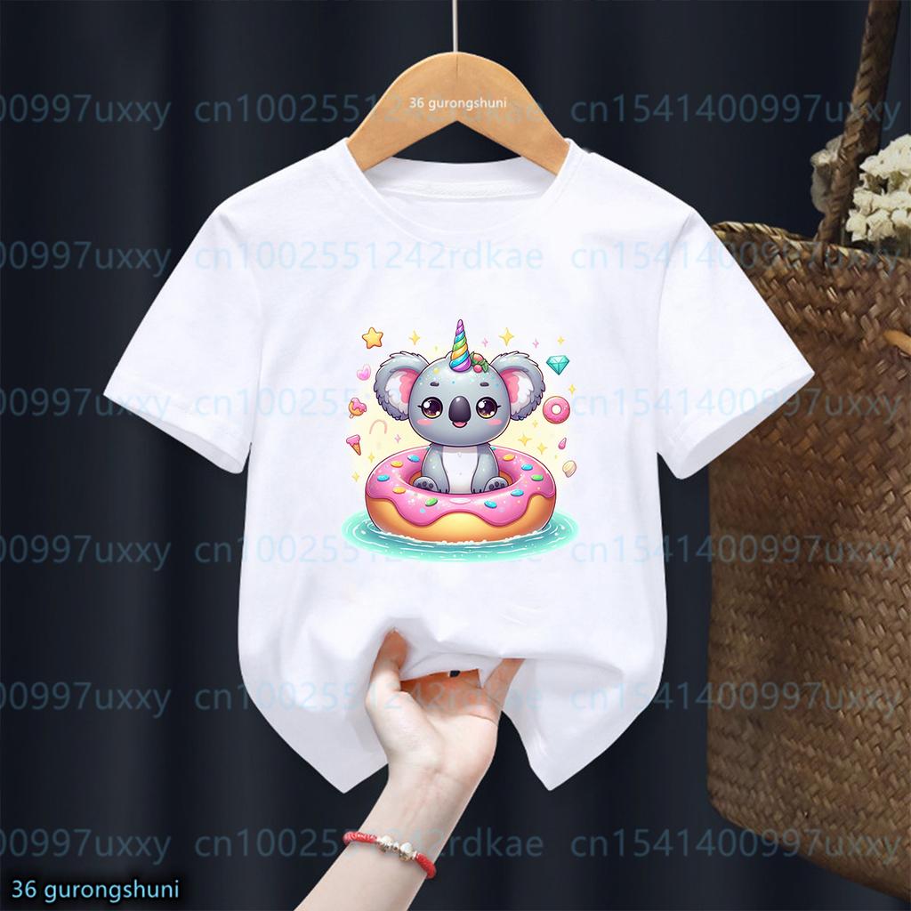 Fashion New Girls T-Shirt Cute Watercolor Koala Animal Print Toddler T Shirt Fashion Cute Baby Shirt Summer Kids Short Sleeved Shirt Top