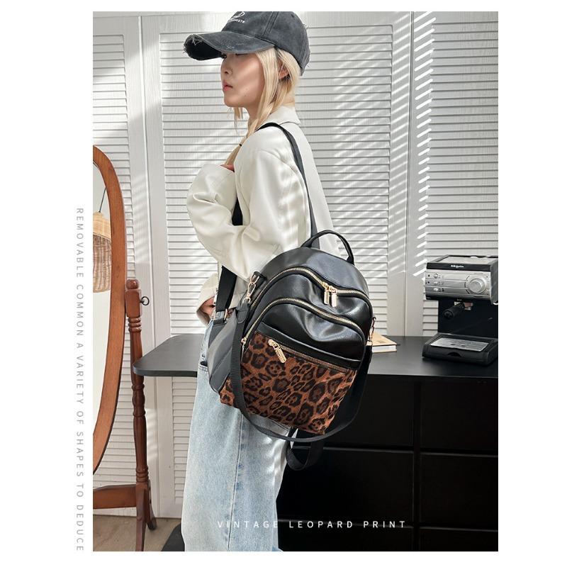 Rucsac la modă de toamnă și iarnă, imprimeu retro de leopard, tendința preferată a femeilor.