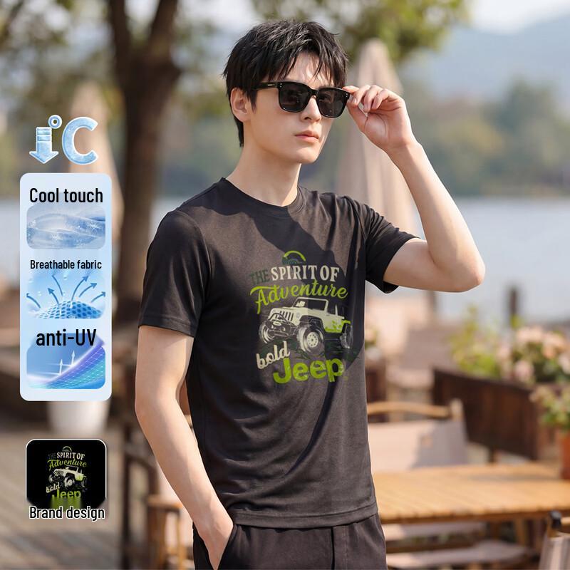 JEEP Men s Ice-Feel Sorona Round Neck T-Shirt L чёрный