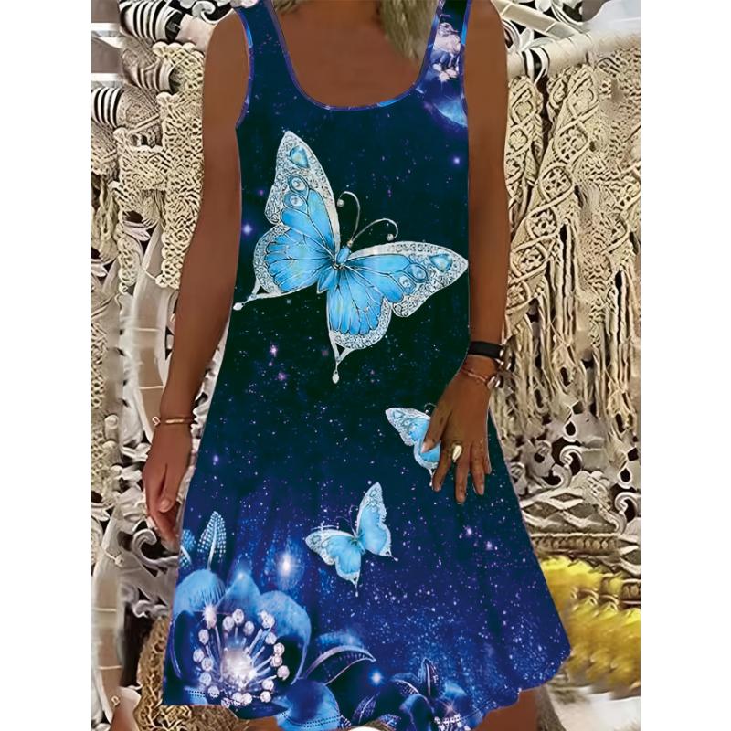 Summer Casual Fashion Butterfly 3D Print Tank Dress Casual Sleeveless Dress Y2k Ladies Clothes Female Clothing Girl Clothes