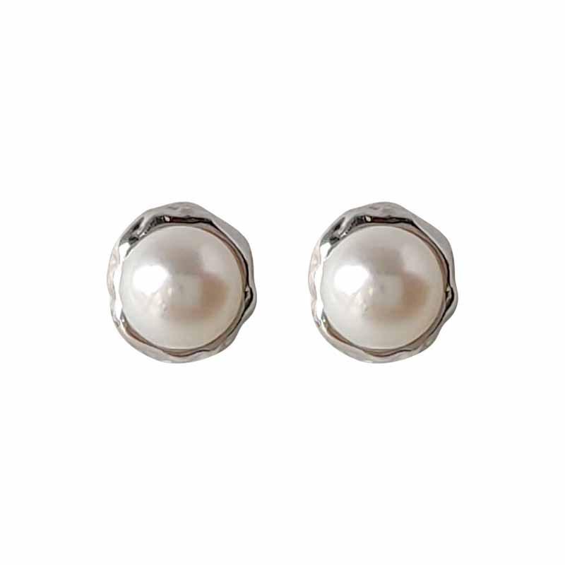 Elegant Round Freshwater Pearl 925 Silver Stud Earrings - Simple Daily Style
