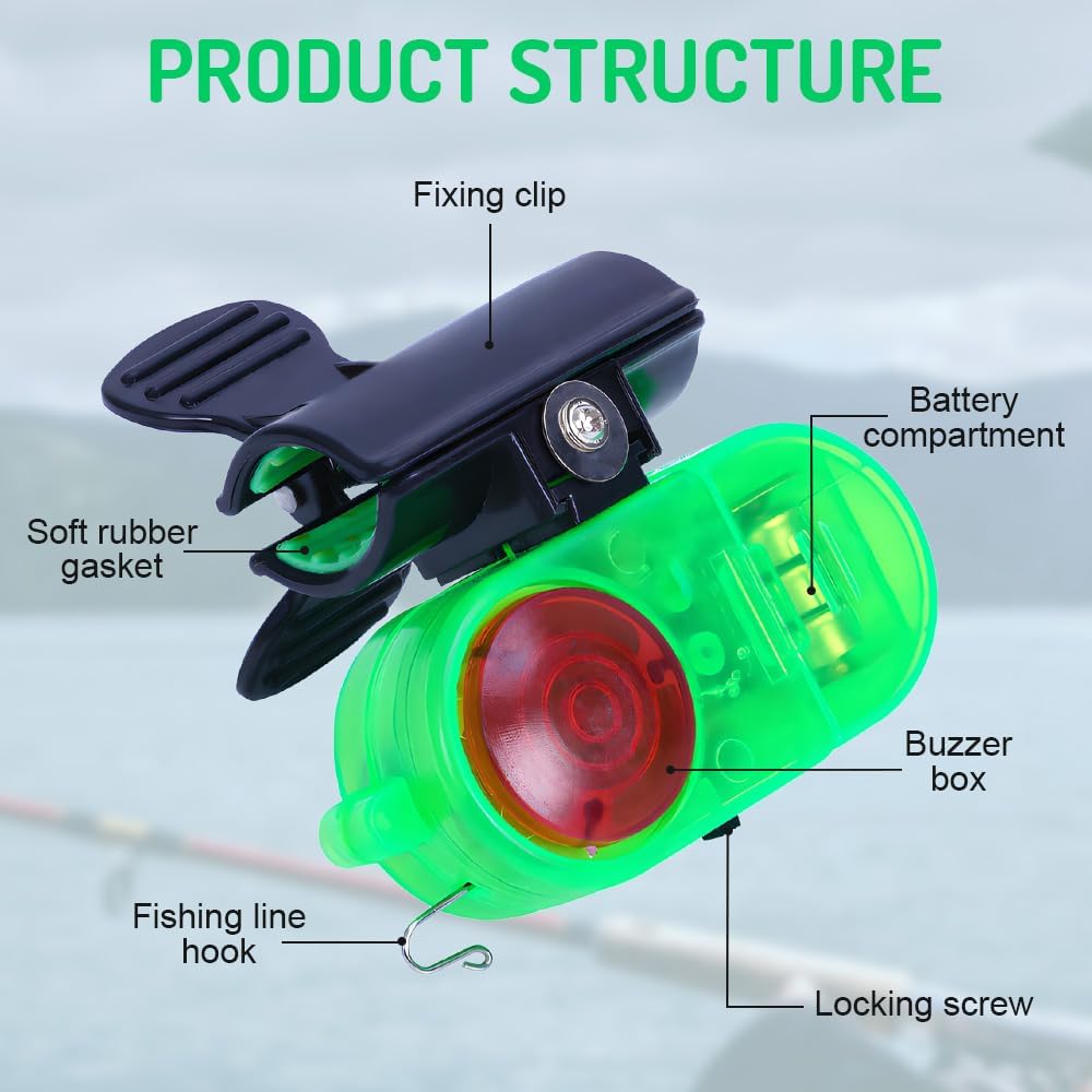 Fishing alarm with LED light, 2025 new high-sensitivity electronic fishing alarm indicator, rod bite bell sound detection