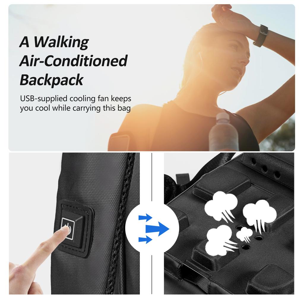 Lixada Backpack with Cooling Fan 3 Adjustable Wind Waterproof Travel Daypack with USB Port Casual