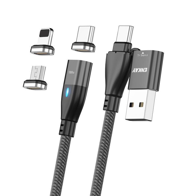 

ENKAY HAT PRINCE 6-в-1 1м PD 100W Кабель для передачі даних Type-C/USB-A до IP/Type-C/Micro USB Магнітний зарядний кабель Black