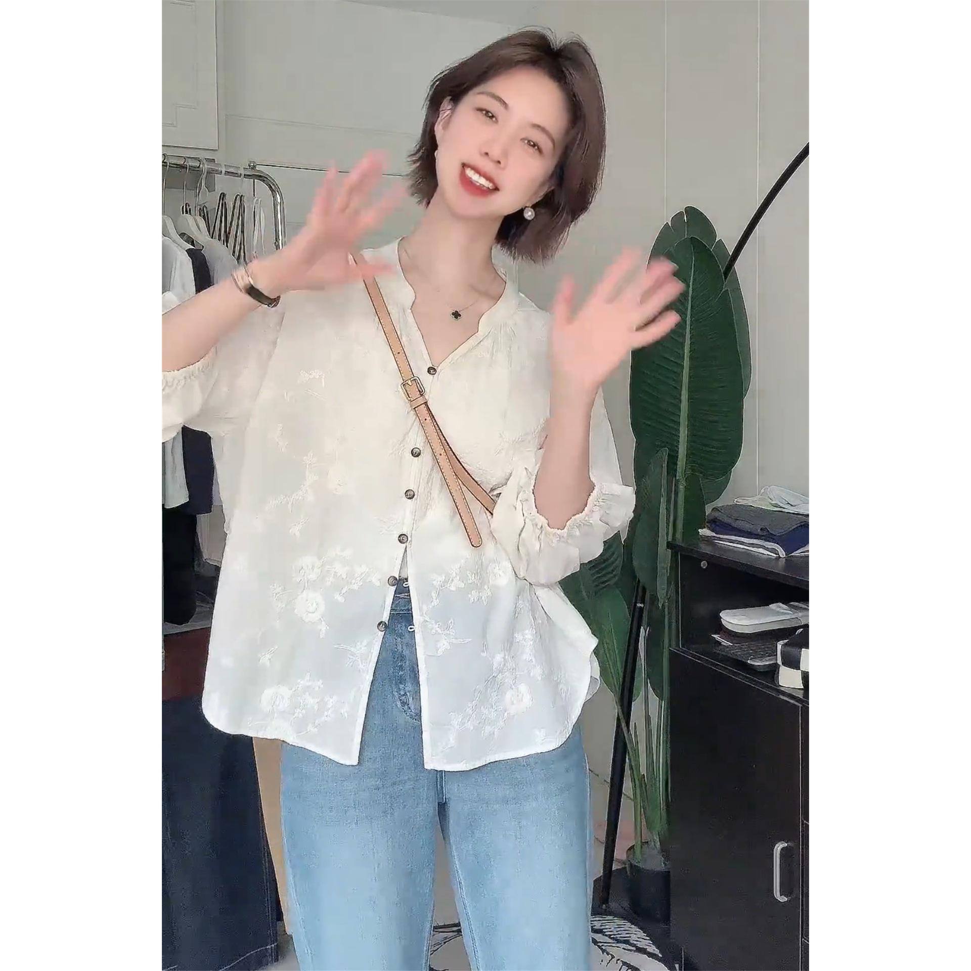 

Элегантный вышитый женский топ с рукавом семь восьмых, лето 2025 2XL (134-145 jin)