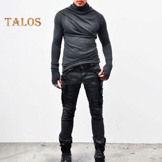 Frühlings- und Herbstoberteil für Herren mit Nackenschutz, hoher Kragen, schmale Passform, dehnbar, plissiert, lange Ärmel, Pullover-Sweatshirt für den Heimsport, Fitnessstudio, Straßenkleidung