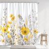 Simple Watercolour Floral Shower Curtain Blue Flower Yellow Grey Botanical Flower Polyester Fabric Shower Curtain Bathroom Decor