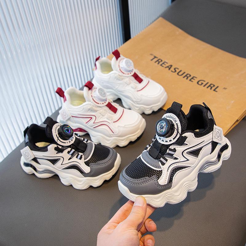 2025 spring and autumn new men's and women's sports shoes rotating button soft sole non-slip breathable medium and older children's versatile casu