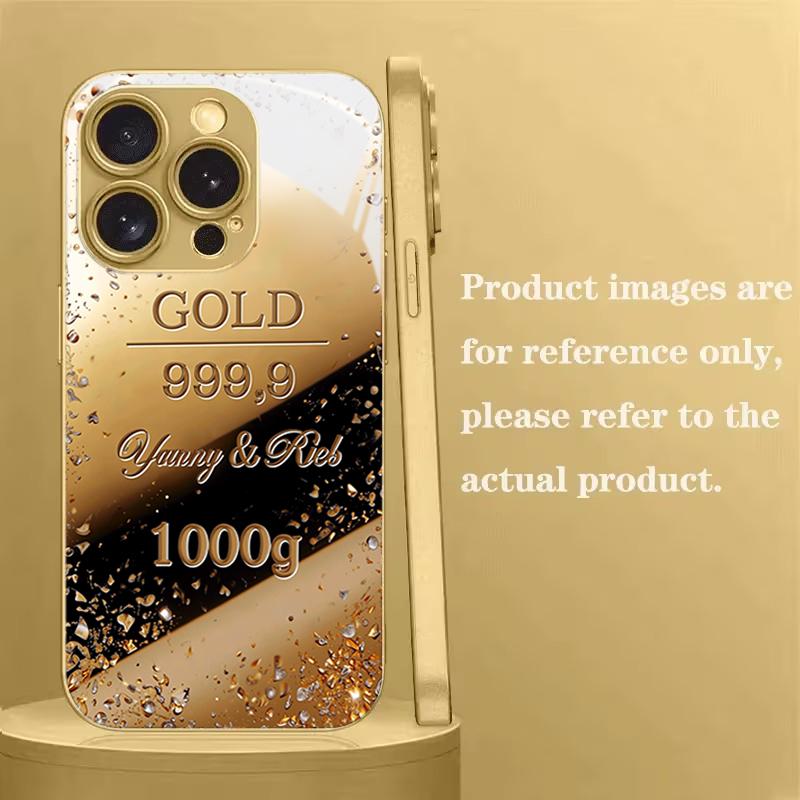 24K Gold Plated Tempered Glass Phone Case For iPhone 17 Pro Max 16 15 14 Plus 13 12 11 Pro Max 16E 17Air Lens Protection Cover