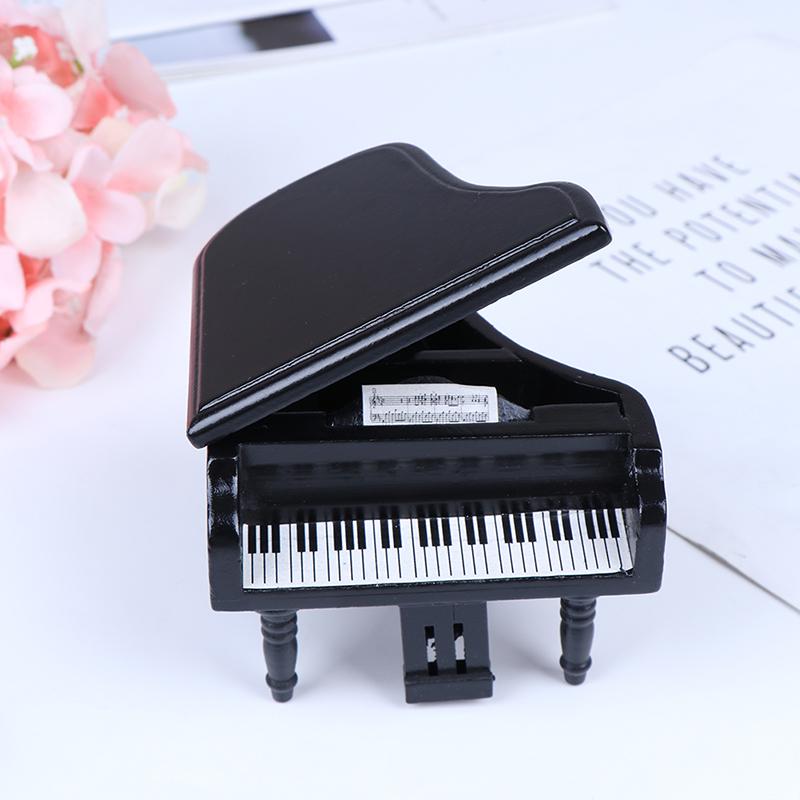 1:12 Dollhouse Miniature Black Wooden Grand Piano With Stool Model Play Toys