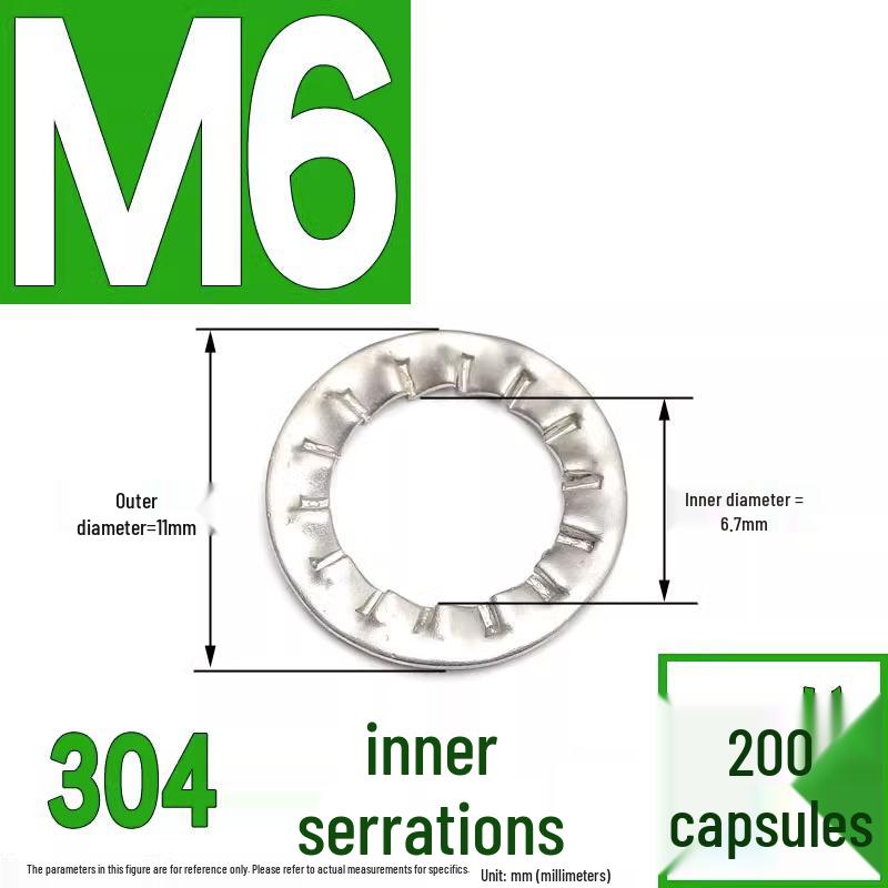 304 Stainless Steel External & Internal Tooth Lock Washer, Anti-Slip, Anti-Loosening, Size M6-M30