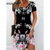 Short Sleeve Summer Dresses Fashion Women's Plus Size Clothing New Women's Dresses Gradient Flower Printing Elegant Casual 2024