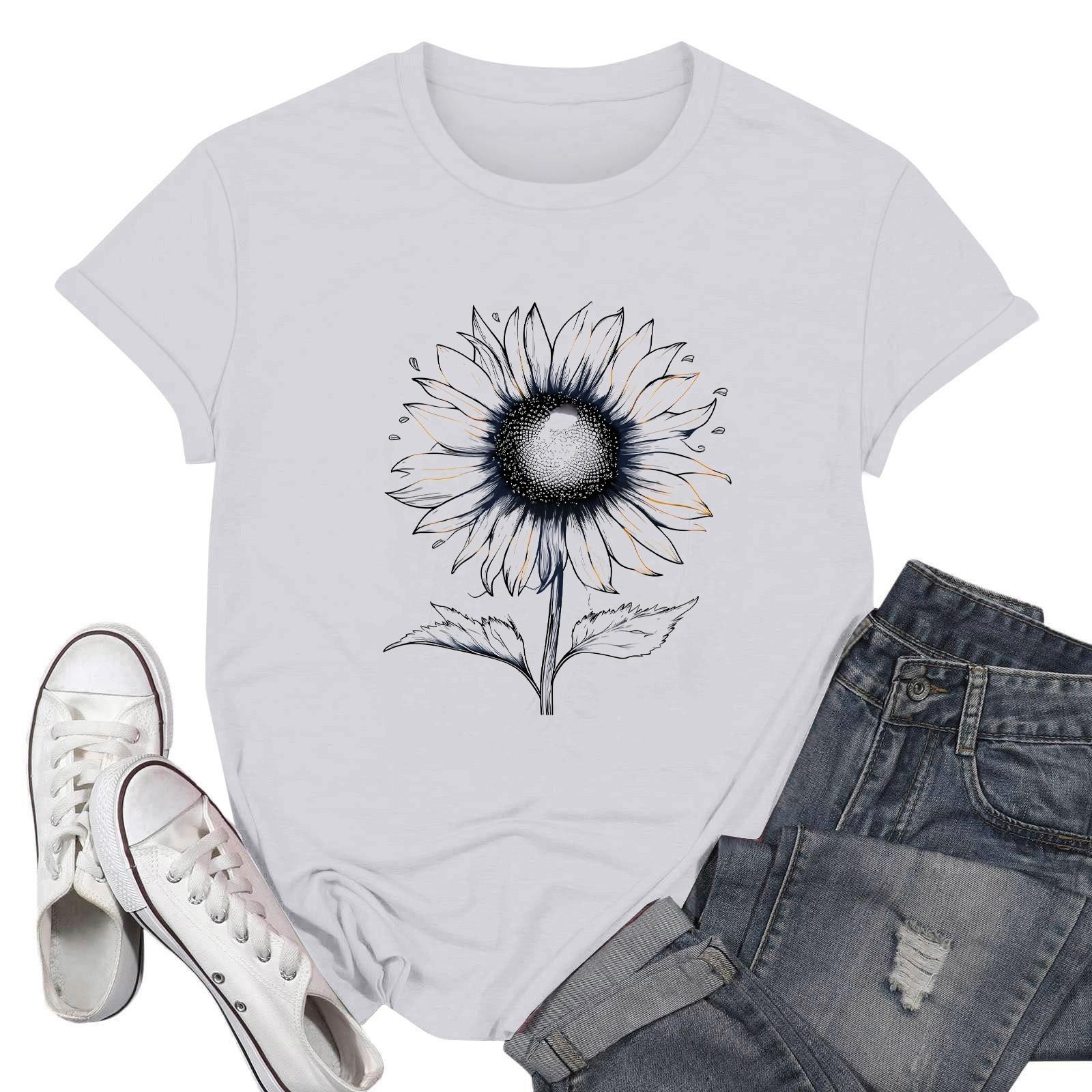 

Жіночі модні повсякденні пуловери з принтом і круглим вирізом з короткими рукавами XL білий