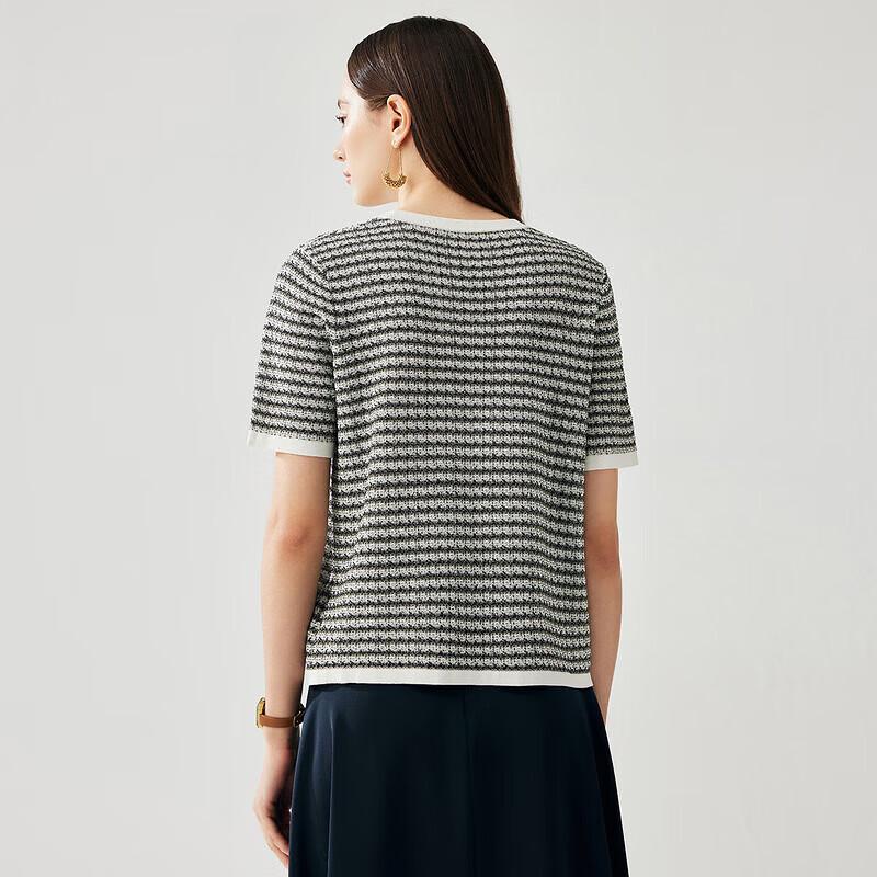 Women's Silk Blend Striped Short Sleeve Knit Top