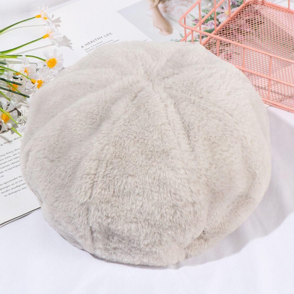 Fashion Plush Pure Color Vintage Ladies Beret Classic Female Bonnet