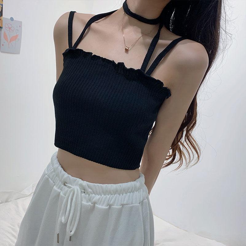 

Универсальный летний топ-труба знаменитости с халтер-воротником для женщин One Size [75-120 Jin] чёрный