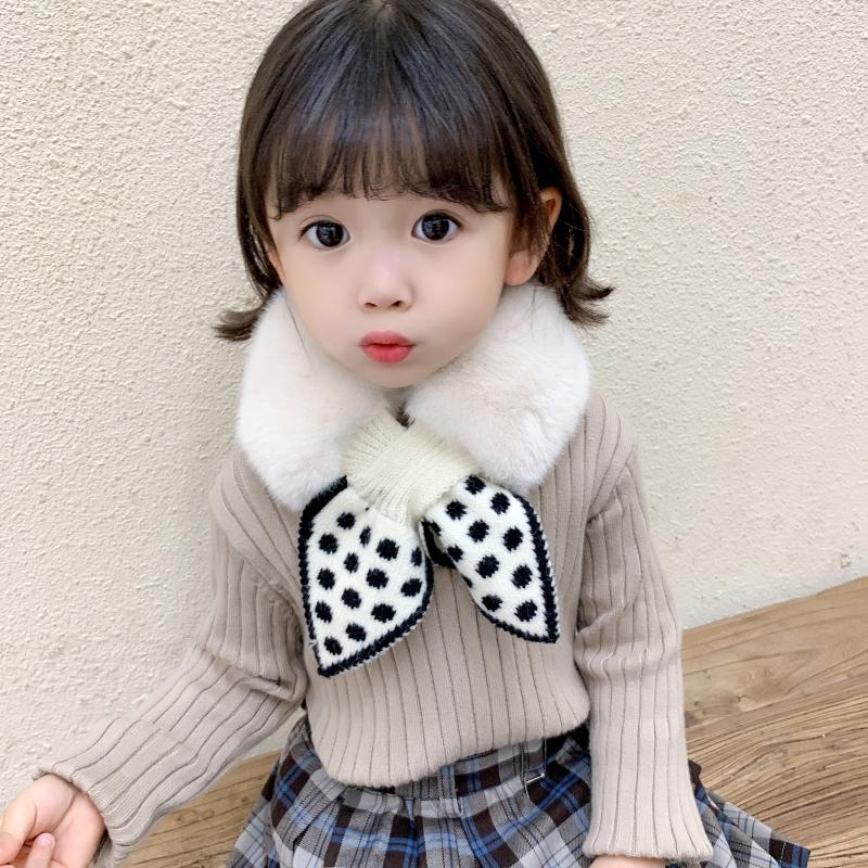Cute Winter Scarf For Children Faux Fur Plush Collar Dot Kids Girl Scarves Warm Thick Solid Color Snow Outdoor Neck Warmer