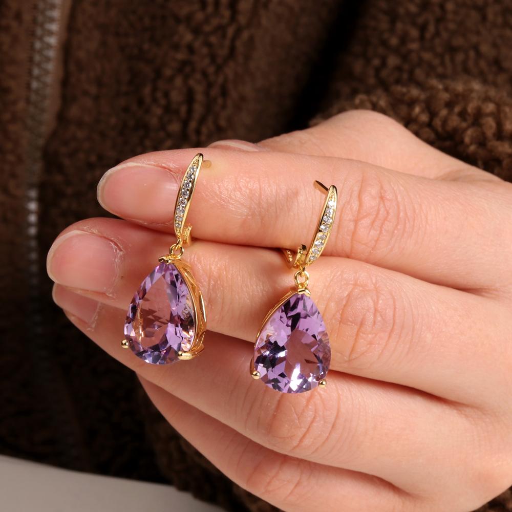 Trendy Stunning Dangle Clasp Earrings for Lady S925 Silver Natural Amethyst Febr Birthstone Luxury Jewelry Special Occasion Gift