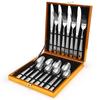 304 Stainless Steel Tableware Set 16/24 Piece Set Hotel Home Retro Relief Knife Fork  Spoon  Gold Gift Box