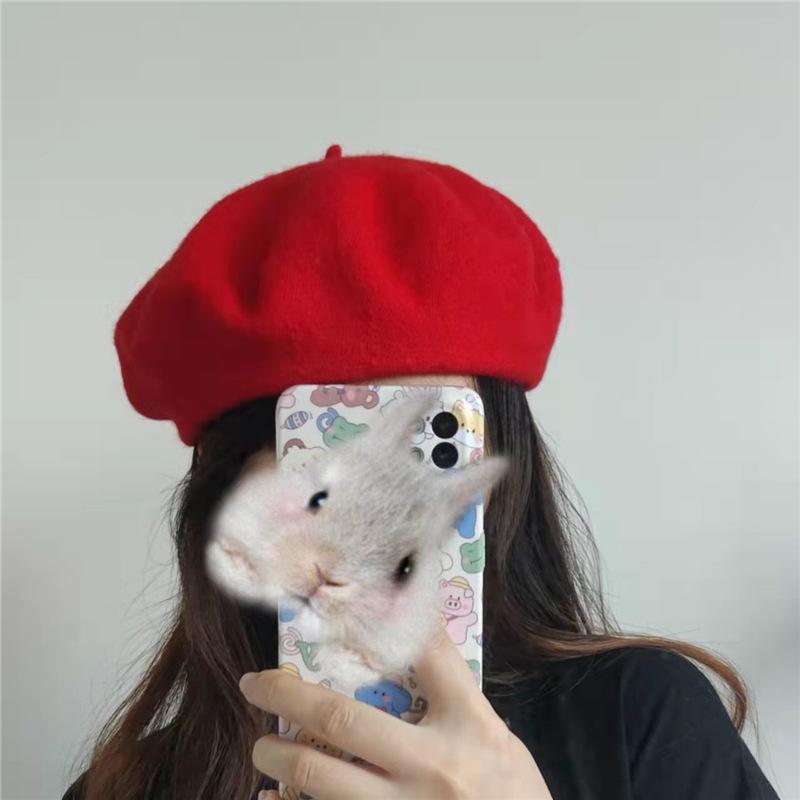 Милая Розовая Беретка с Ушками Щенка - Восьмиугольная Шляпа Художника в Японском Стиле Standard