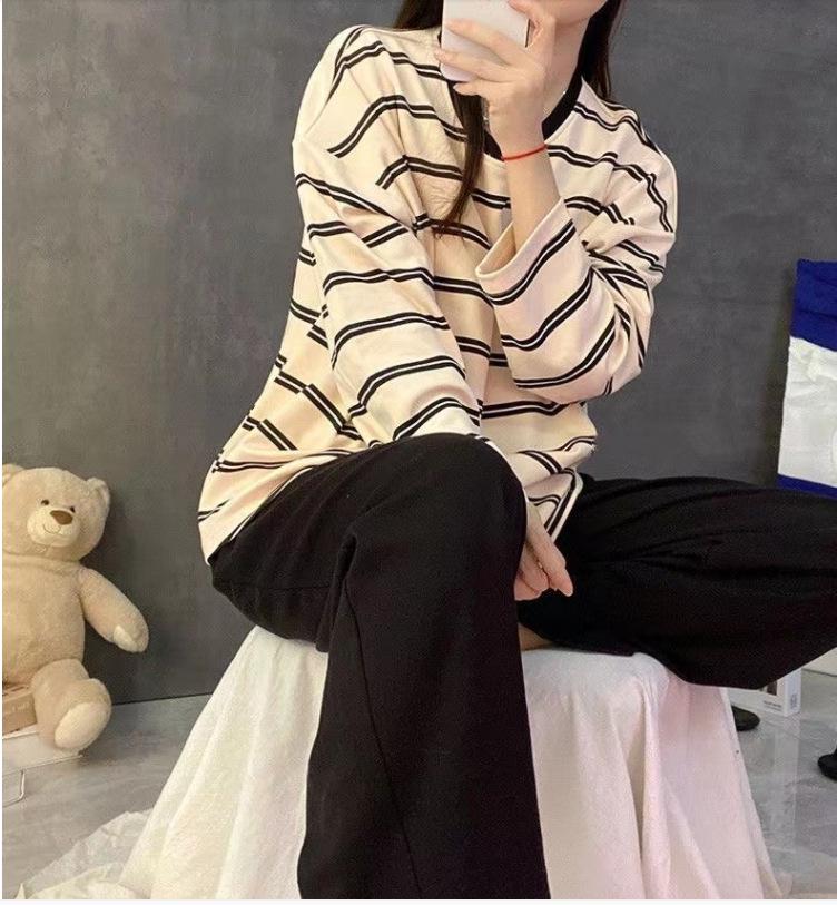 2023 Women's Summer Striped Short Sleeve Set with Chest Pad (Shorts and Long Pants)